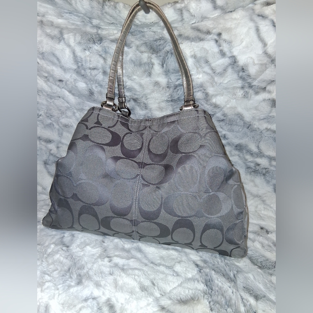 Gray/silver Kissing C Coach Satchel